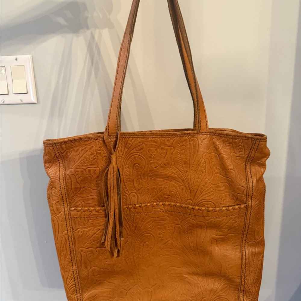 Margo Large Embossed Tan Leather Tote Bag
